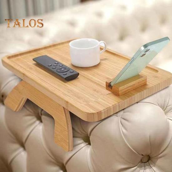Sofa Arm Tray Table Foldable Armrest Tray Anti-Slip Sofa Table with 360 Degrees Swivel Phone Holder for Snacks Drinks Remote Space Saving Couch Cup