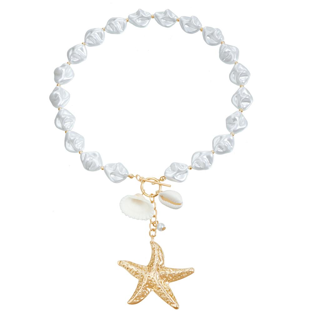 Ins retro baroque shaped pearl starfish shell collarbone chain necklace