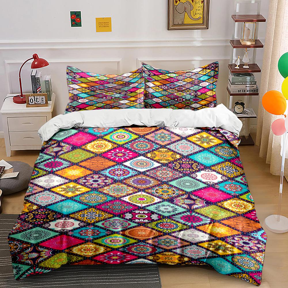 Colorful Bohemian Geometric Bedding Set Bedding Set (1 Duvet Cover, 2 Pillowcases, Duvet Not Included)