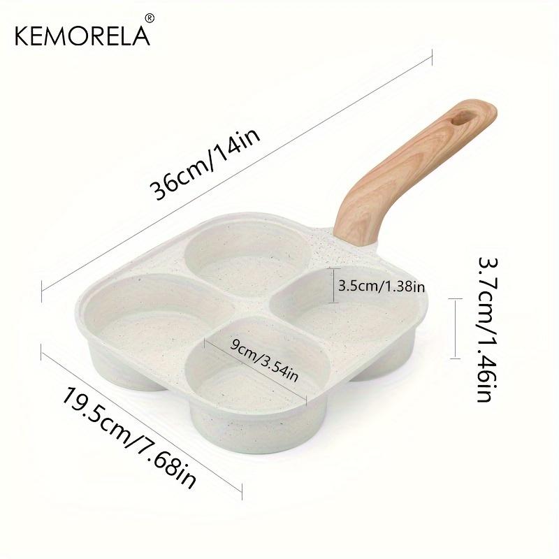 KEMORELA Medical Stone 4 Holes Egg & Hamburger Frying Pan Non-Stick Egg Pancake Pot With Wooden Handle For Induction Gas Stove