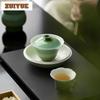 120ml Gradient Ramp Emerald Green Gaiwan Elegant Not Hot Tea Tureen Tea Bowl With Lid Kit Tea Making Cover Bowl For Tea Craft
