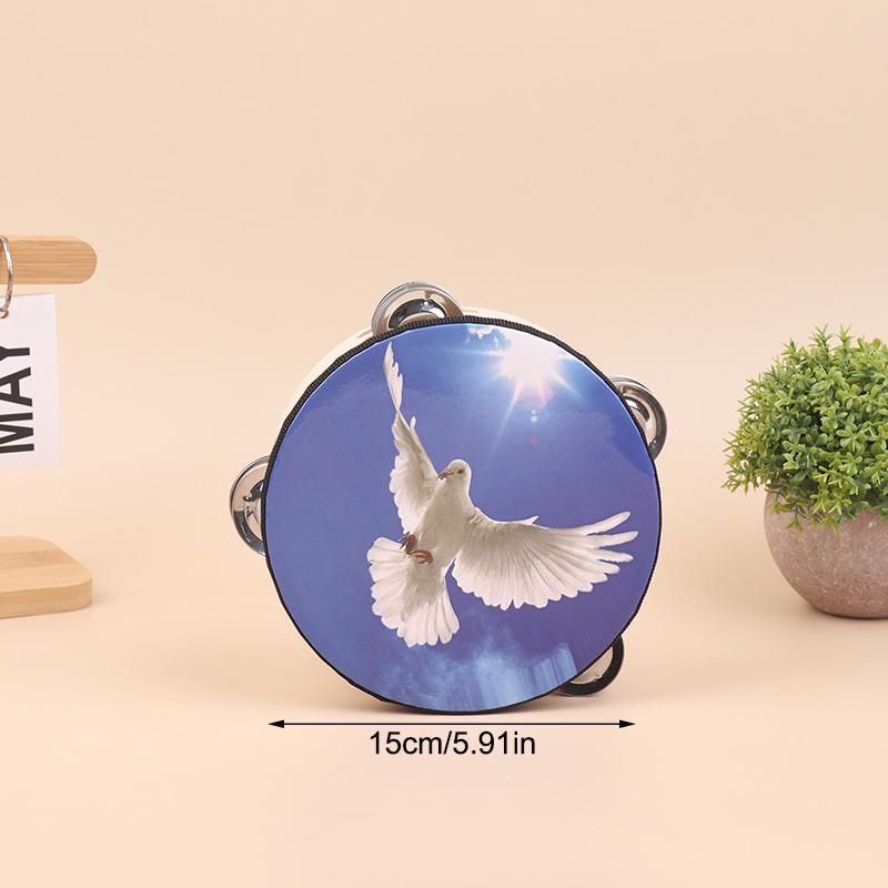 Wood Tambourine Hand Crank Drums Double Row Metal Jingles Stainless Steel Percussion Musical Instrument Orff Tambourine 15CM