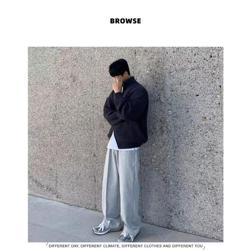 Men Stand Collar Zipper Loose Knit Cardigan Sweater Jacket