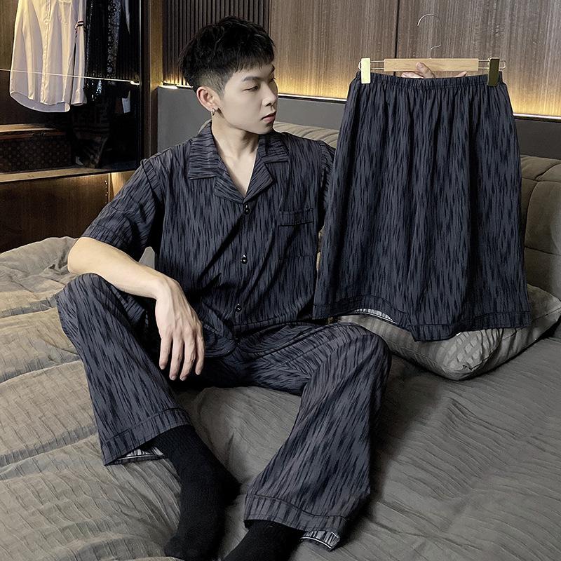 2026 Men's Ice Silk Summer Pajamas: Short Sleeve, Lightweight Homewear for Teen Boys