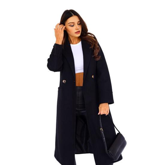 Women's Midi Long Wool Blend Coat Classic Notch Lapel Single Breasted Pea Trench Coat Fall Winter Overcoat