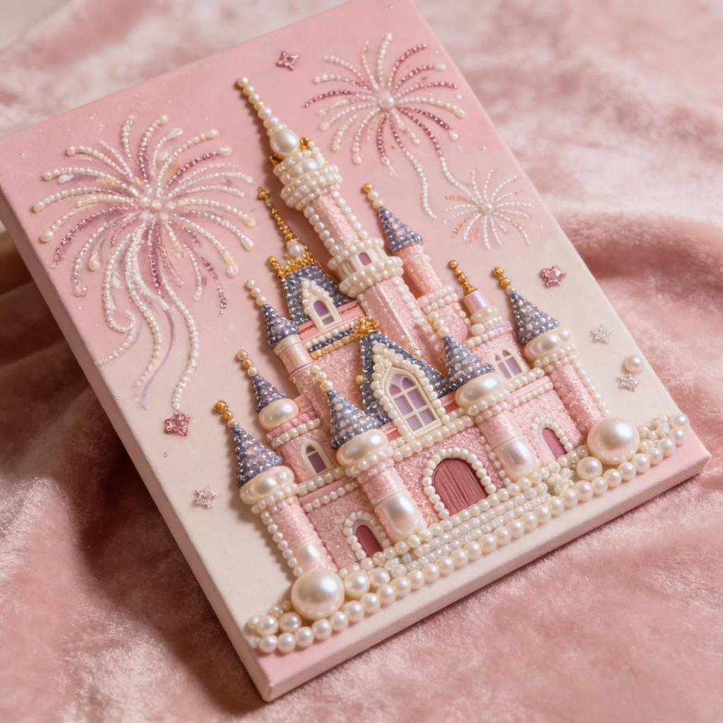 DIY 3D Pearl Painting Kit, Castle Design With Fireworks, Plastic Pearl Art Craft For Adults And Beginners, Home Wall Decor