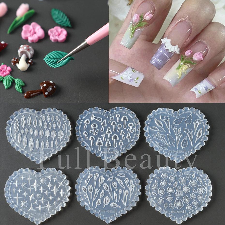 Nail Art Silicone Mold, Mushroom Tulip Peach Blossom Flower Leaf Mango Three-Dimensional Engraving Mold