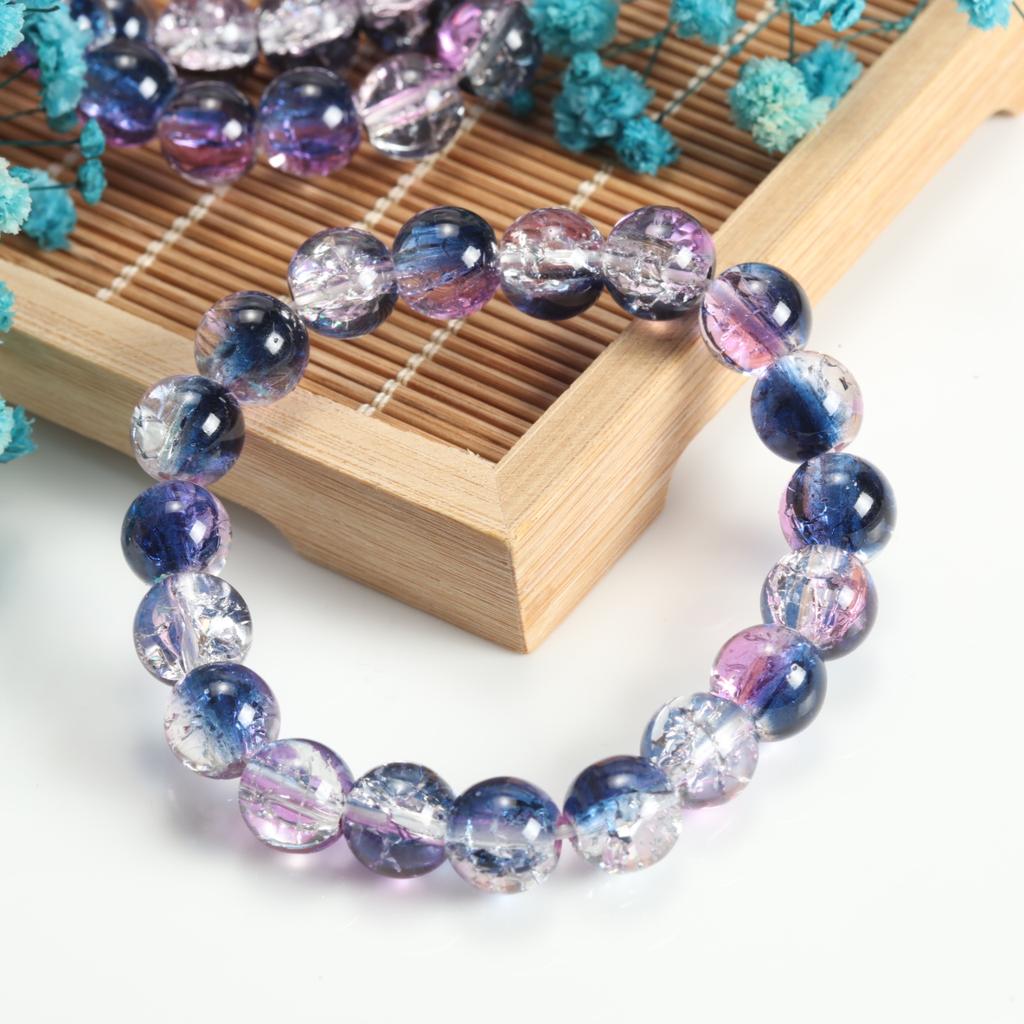 10mm Cracked Flower Glass Beaded Bracelets, Multi-Color Y2K Sweet Cool Style Bracelets for Women Fashion Jewelry Accessories