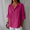 Women's Loose Cotton Linen V-neck Button Down T-shirt Summer Blouses New Shirts