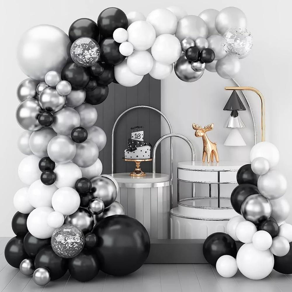White Balloons Garland Arch Kit Black Silver Confetti Balloon Wedding Anniversary Proposal Marriage Birthday Party Decoration