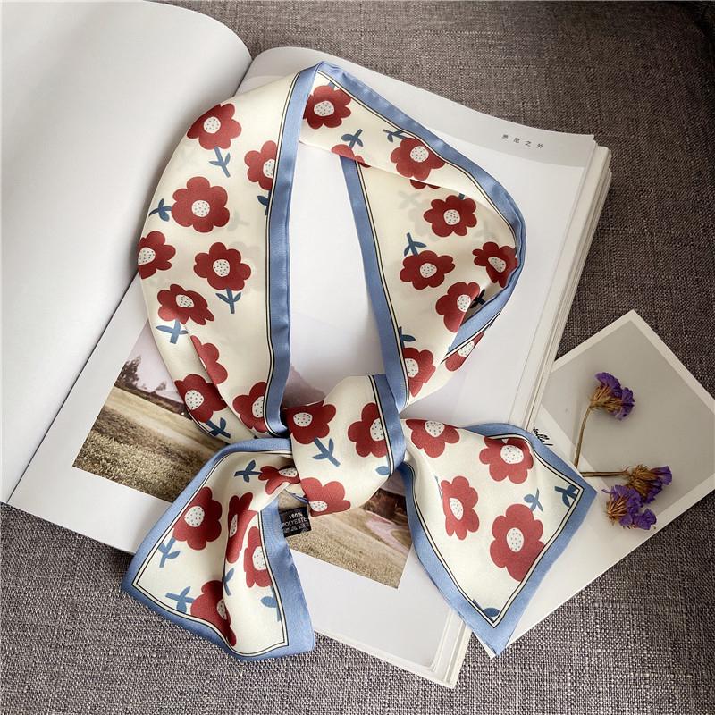Luxary Brand Design Flower Print Silk Scarf for Women Fashion Hair Headband Foulard Lady Skinny Bag Scarves Neckerchief Tie