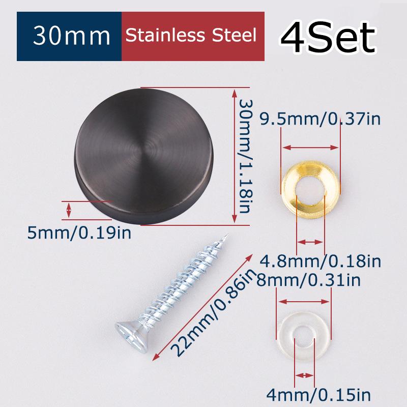 

4 комплекта утолщенных стеклянных акриловых скрытых прочных стеклянных крепежных колпачков из нержавеющей стали 16/19/22/25/30 мм 30mm чёрный