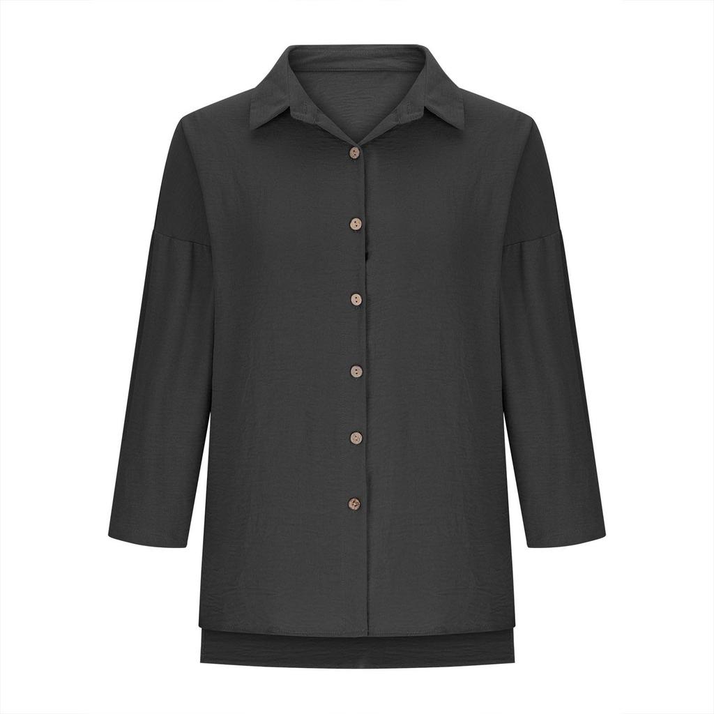 Long Sleeve Linen Shirts For Women Button Down Loose Solid Color Blouse Lightweight Casual Lapel Tunic Tops