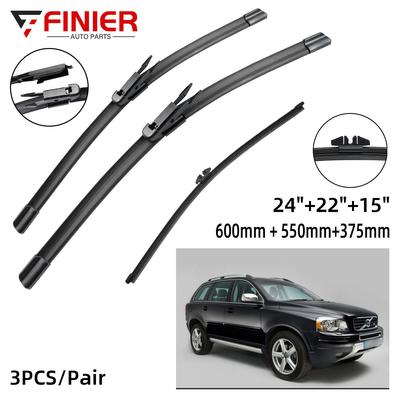 3PCS For Volvo XC90 MK1 2006-2011 24"+22"+15" Front Rear Wiper Blades Windshield Windscreen Window Cutter Accessories 2006 2007 2008 2009 2010 2011
