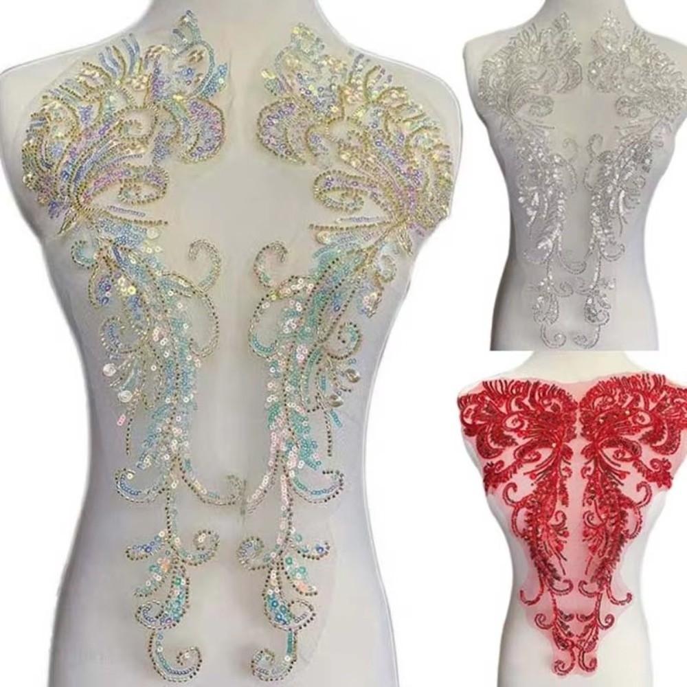 White Flower Lace Bodice Applique DIY Sew On Patches Sequin Embroidery Sewing Patch  for Dress