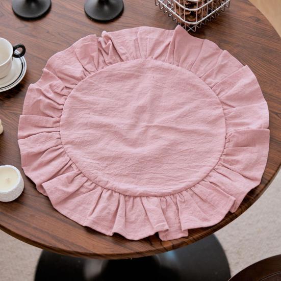 Rustikální prostírání Jednobarevné Kulatý tvar Volánkový okraj Prostírání na odpolední čaj Měkká praná bavlna Podložka na stůl Jídelna Kuchyně Párty Rustikální výzdoba stolu