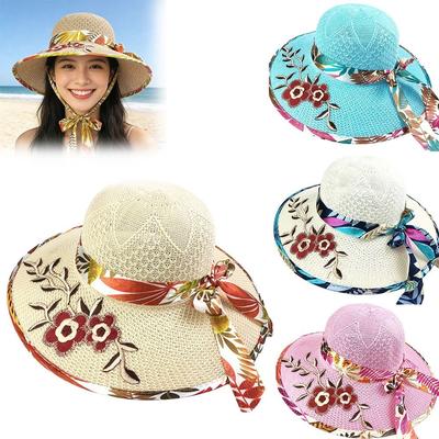 Foldable Straw Beach Cap Wide Brim Panama Hat New Sun Protection Hat  Women Summer