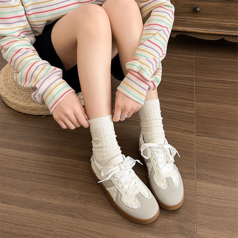 Retro silver ballet style platform German training shoes women's 2025 new spring and autumn lightweight board shoes versatile sports little white shoe