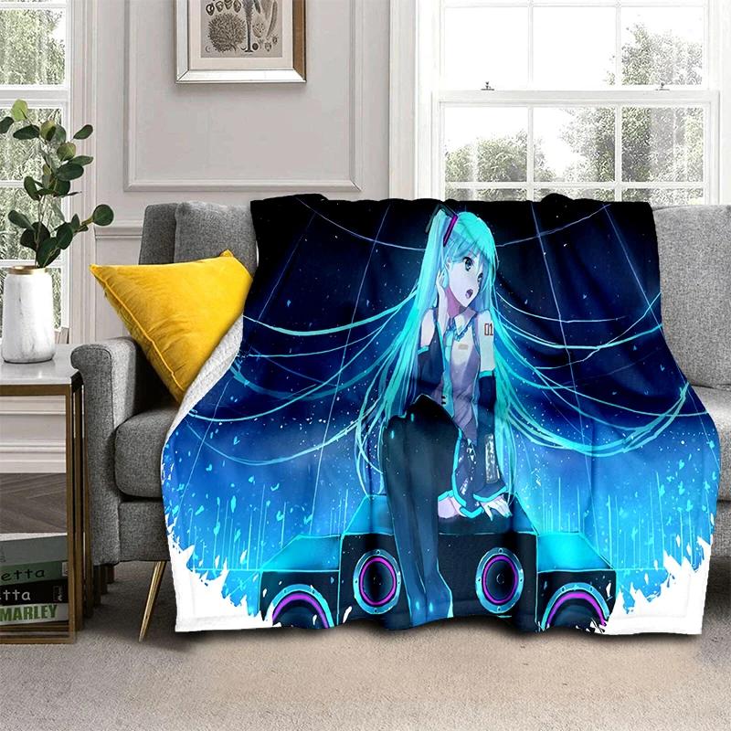 3D M-MIKUS Music VOCALOID Cartoon Girl Soft Plush Blanket,Flannel Throw Blanket for Living Room Bedroom Bed Sofa Cover Gift