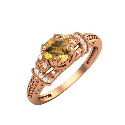 5MM Round Citrine Gemstone 925 Sterling Silver Rose Plated Solitaire Blossom Design Women Wedding Ring