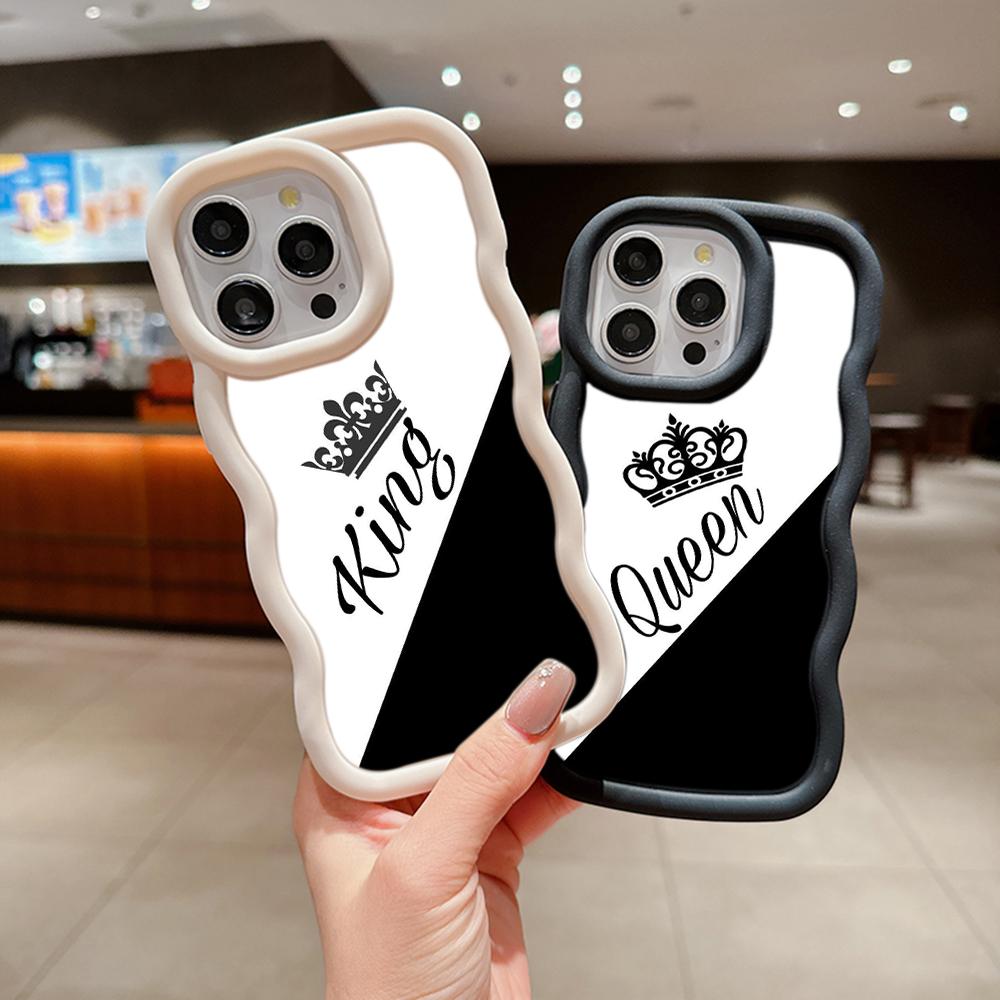 Macaron Büyük Dalga Yumuşak Telefon Kılıfı iPhone 11 12 13 14 15 Samsung A13 A14 A15 A23 A24 A25 A54 A55 Xiaomi Redmi Not 13 Kapak A17 Çift Kraliçe Kral