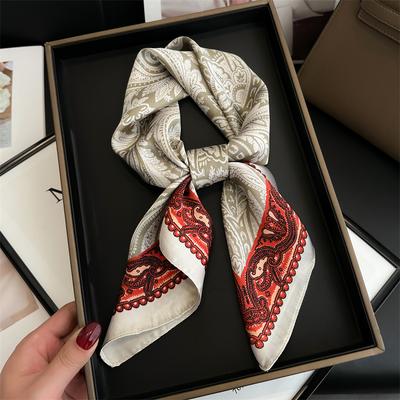 Vintage Paisley Print Small Square Scarf Simulated Silk Thin Neck Scarf Ethnic Style Sunscreen Headscarf For Women