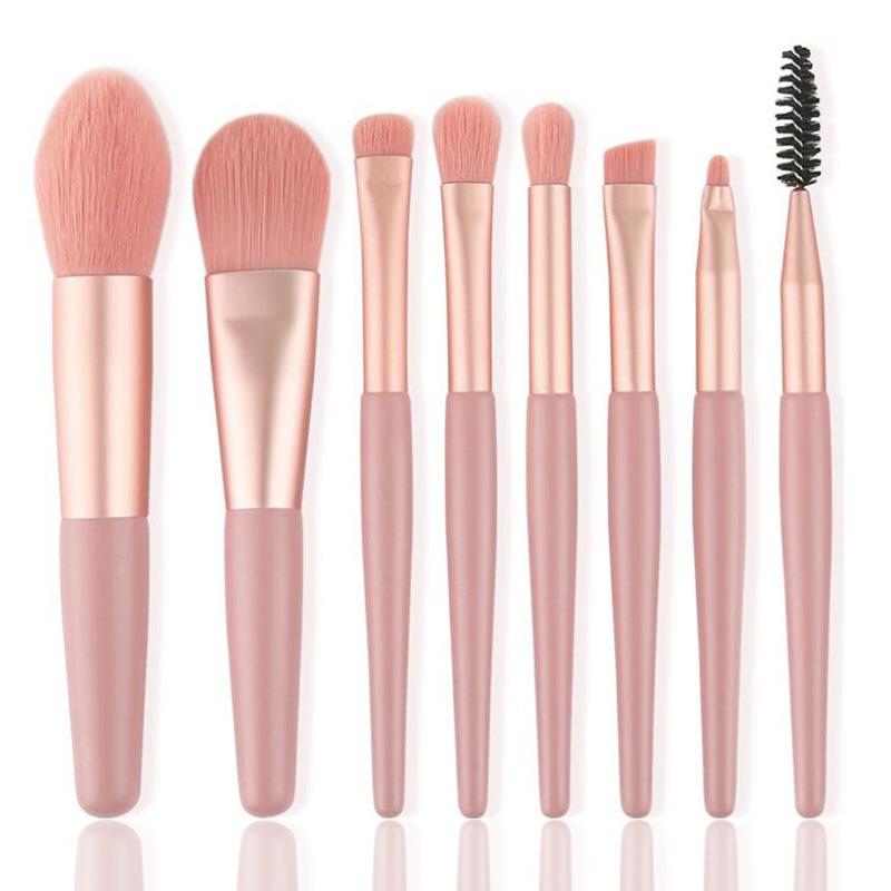 8 Mini Makeup Brush Sets, Portable Soft Bristled Beginner Beauty Tool Set розовый