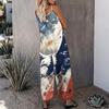 Women Spaghetti Strap Jumpsuit Cosmic Planet Star Patriotic Stripe Print Wide Leg Pants With Pockets