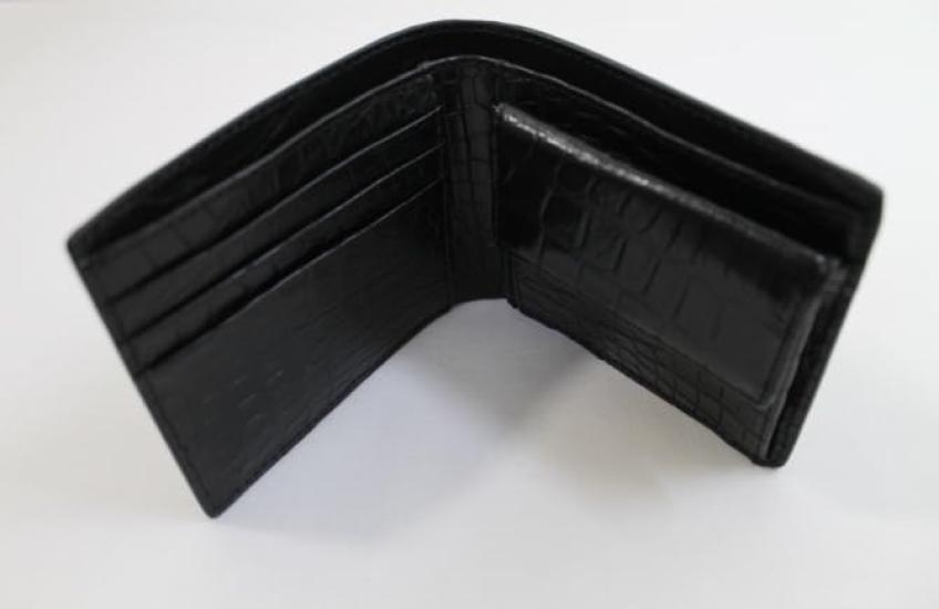 [High-end Kimono Store] [Bi-fold Wallet] Authentic Crocodile Leather Wallet, Double-Sided, Black Matte Finish, Made by Henlon