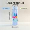 1PC Be Happy Rainbow Bright Slogan Lettering 750ml Color Plastic Sports Water Bottle Leakproof Flip Straw Lid Suitable for Sports Office Home Use
