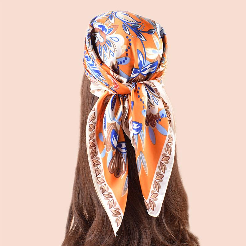 Luxury Floral Silk Square Scarf Women Soft Satin Kerchief Hairband Neckerchief Head Hijab Lady Headband Foulard Bag Ribbon 70Cm