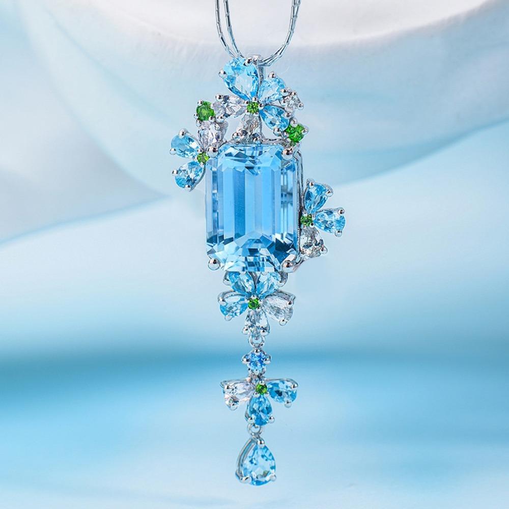 Women Imitation Aquamarine Pendant Necklace Morgan Pink Diamond Santa Maria Blue Gemstone Fashion Jewelry