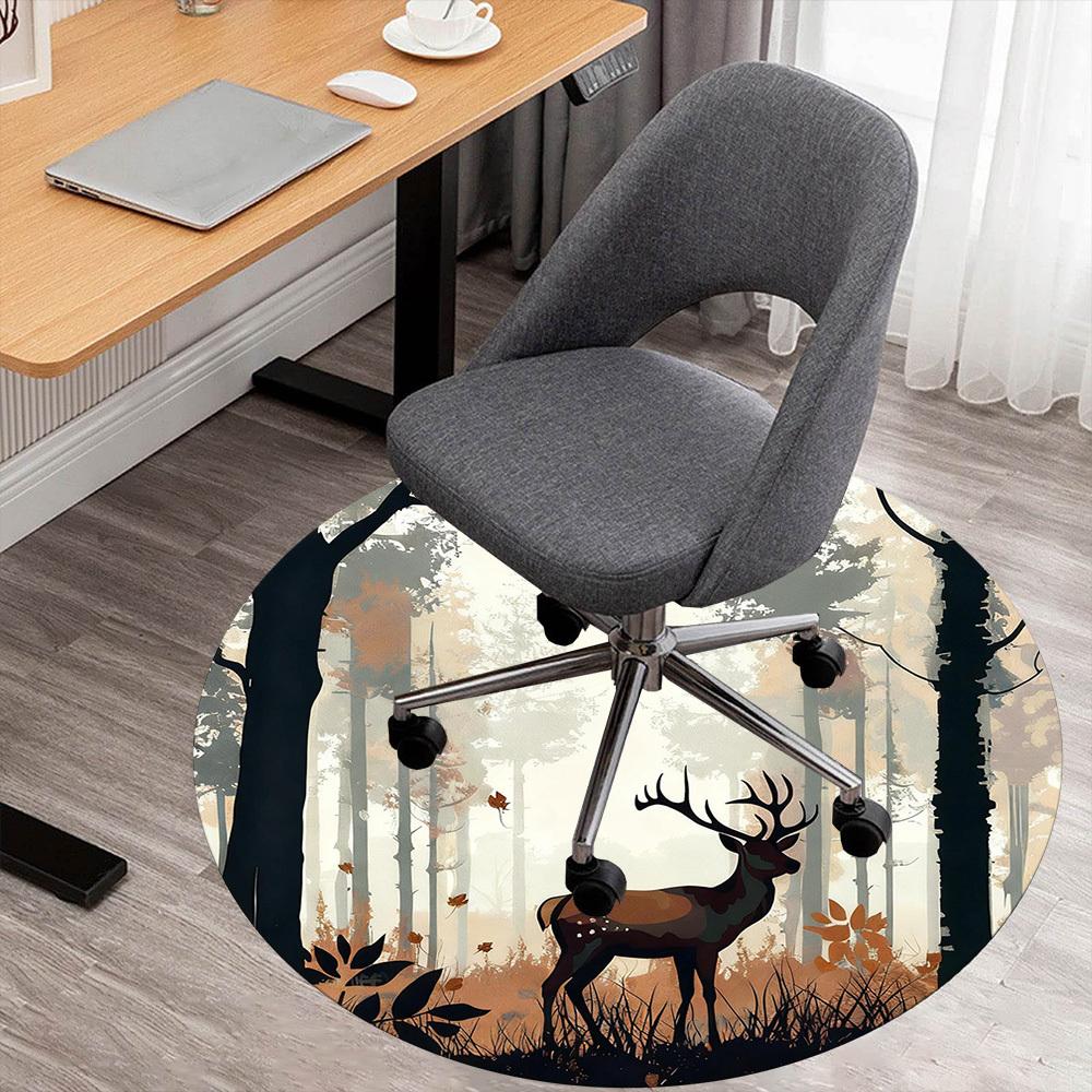1pc Deer Forest Round Chair Mat Office Area Rug - Non-Slip, Floor Mat for Office, Bedroom, Ideal Home Decor Gift C0112017