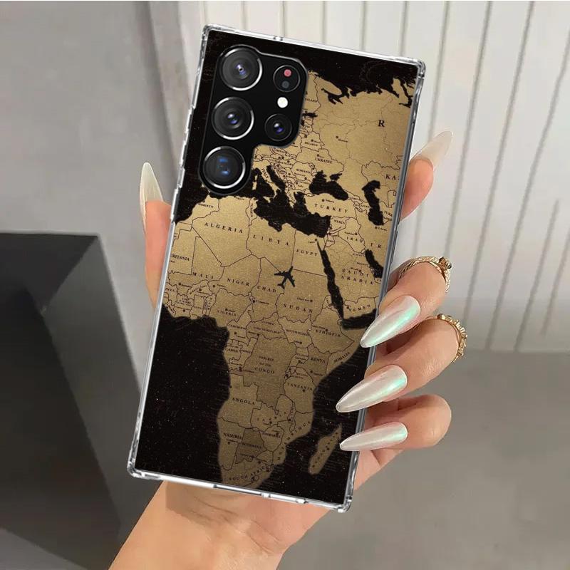 World Map Travel Plans Phone Case for Samsung Galaxy S26 S24 S23 Ultra S25 Edge S22 S21 Plus S20 FE + Soft Print Shell Funda Gal