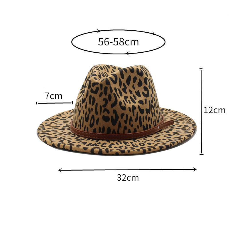 2021 Leopard Print Woolen Top Hat Men'S And Women'S Flat-Brimmed Big Eaves Hat Couple Hat Lady'S Jazz Hat Felt Hat Jz-010