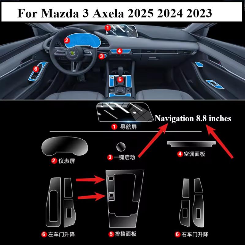 For Mazda 3 Axela  2024 2025 PPF Protection Film Accessories Interior Transparent TPU Navigation Gear Panel Center Console