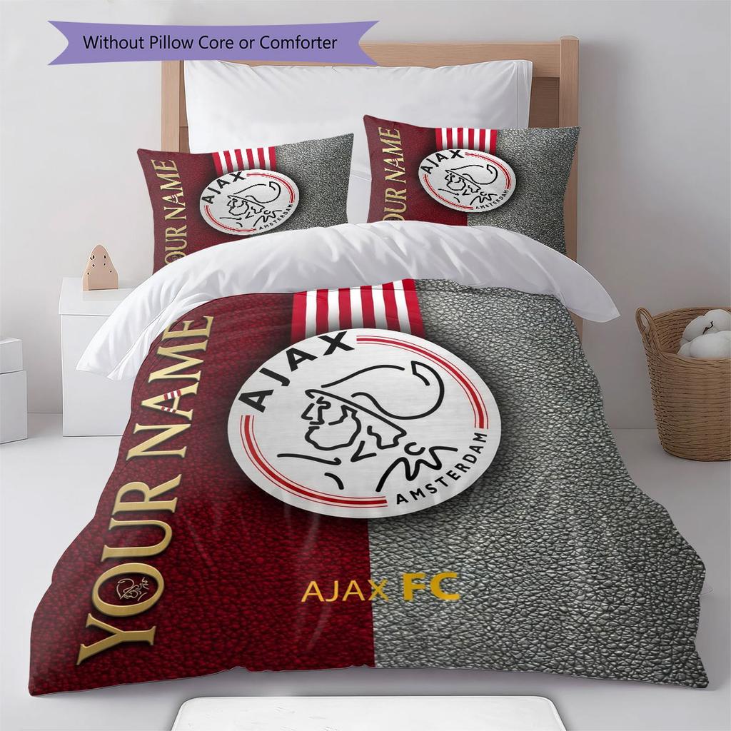 AFC Ajax Custom Name Pattern Bedding,Quilt Set Quilt Cover Pillowcase Home Birthday Gift(1 * Duvet Cover + 2 * Pillowcase, Without Core)