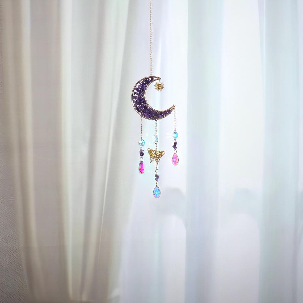 Natural Crystal Butterfly Wind Chime: Moon Pendant & Sun Catcher for Home & Garden T85