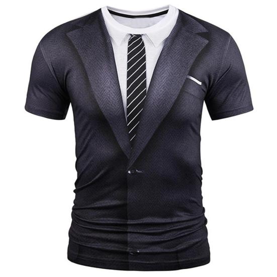 Мужская футболка с коротким рукавом, креативная поддельная футболка из двух частей с принтом в виде формальной одежды L чёрный