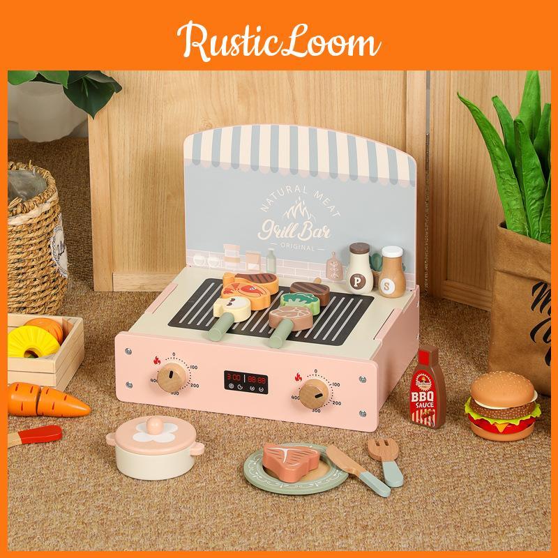 Wooden Kitchen Simulation Barbecue And Cooking Utensils Children Toy Set