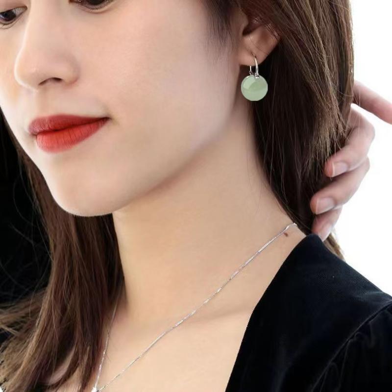 Silver Natural Light Green Resin Drop Earrings Hypoallergenic For Daily Wear Gifts