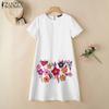 ZANZEA Women Casual Round Neck Short Sleeve Loose Floral Embroidery Dress