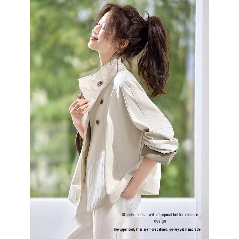 Mohan Yimei Korean Style Short Stand-Collar Trench Coat