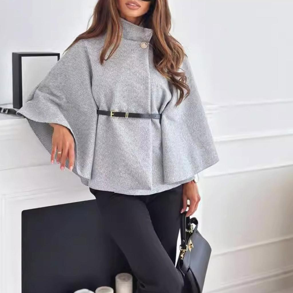 Women's Fashion Waist Tie Woolen Cape Coat