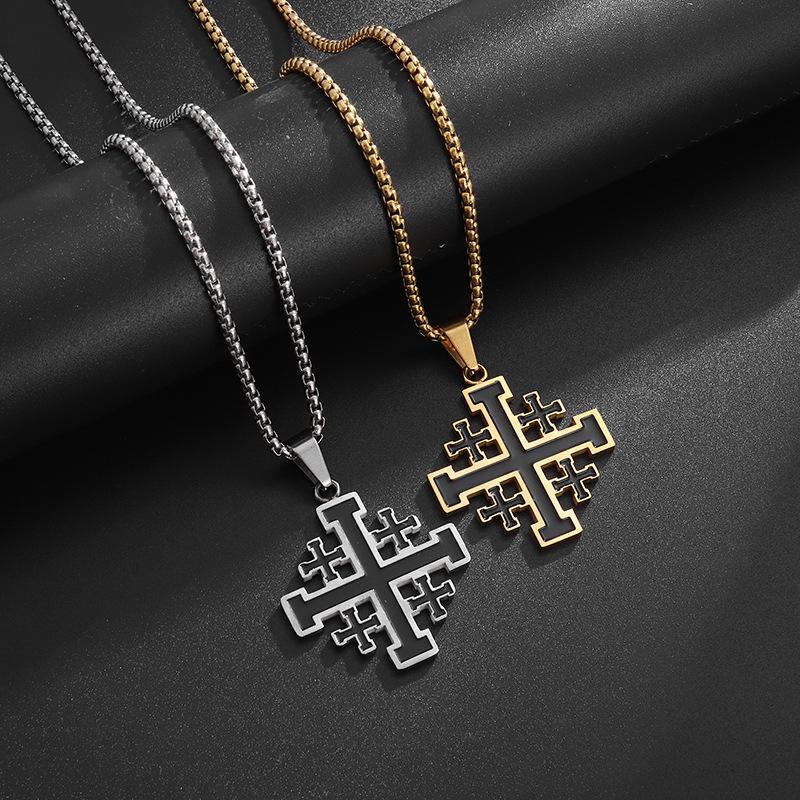 Religious Jewelry Men New Cross Necklace Stainless Steel Hip Hop Personalized Pendant