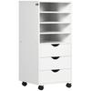 Office Drawer Unit, 3 Drawers, 4 Open Shelves, Wheels, 38 x 40 x 86.8 cm, White