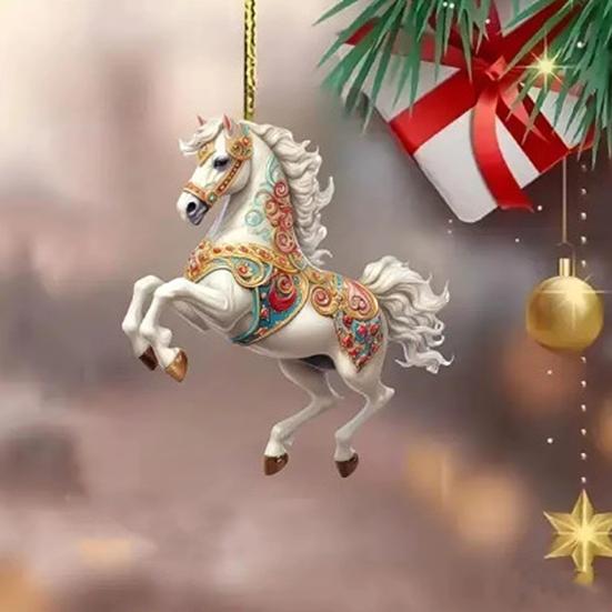 Vánoční ozdoba kůň 2D plochá akrylová ozdoba na vánoční stromek Dárky s koněm pro ženy Milovníky koní Farmáře Přátele