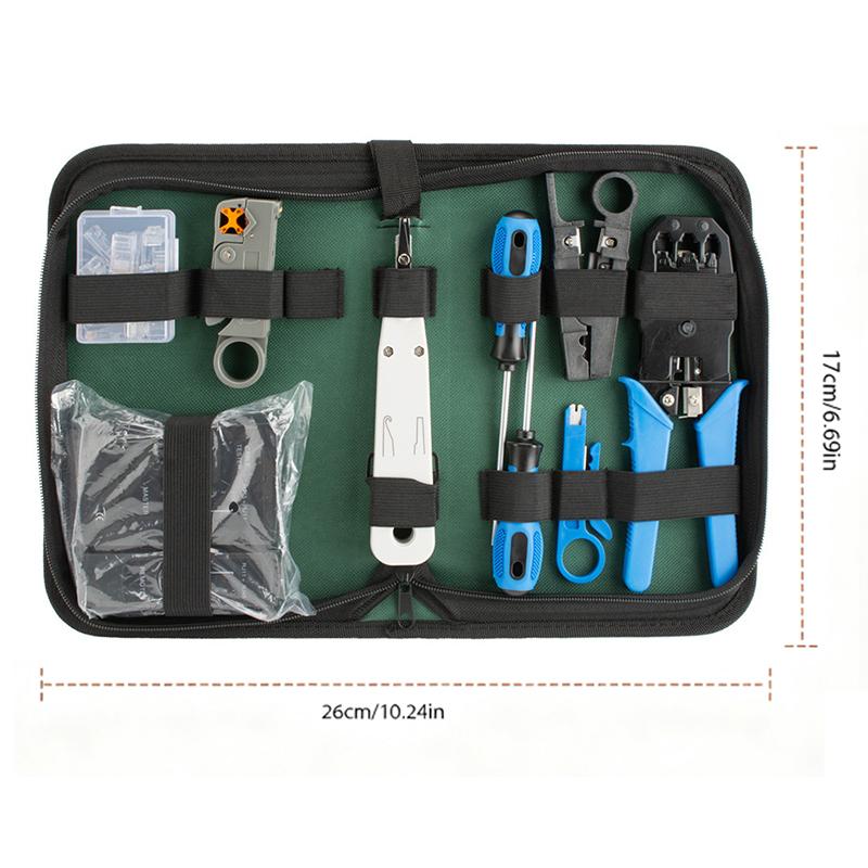 25Pcs Computer Network Repair Tool Kit Lan Cable Tester Wire Cutter Screwdriver Pliers Crimping Maintenance Tool Set B