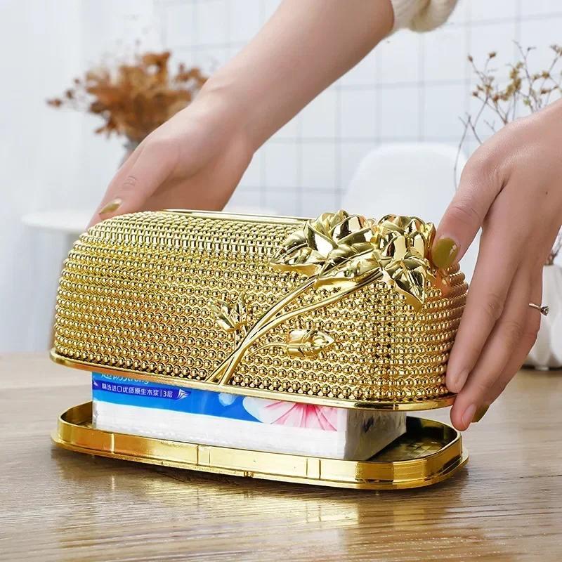 1 ks Kreatívny európsky štýl reliéfna ruža krabička na vreckovky Kreatívny ľahký luxusný štýl Domáca dekorácia na stôl Úložný box