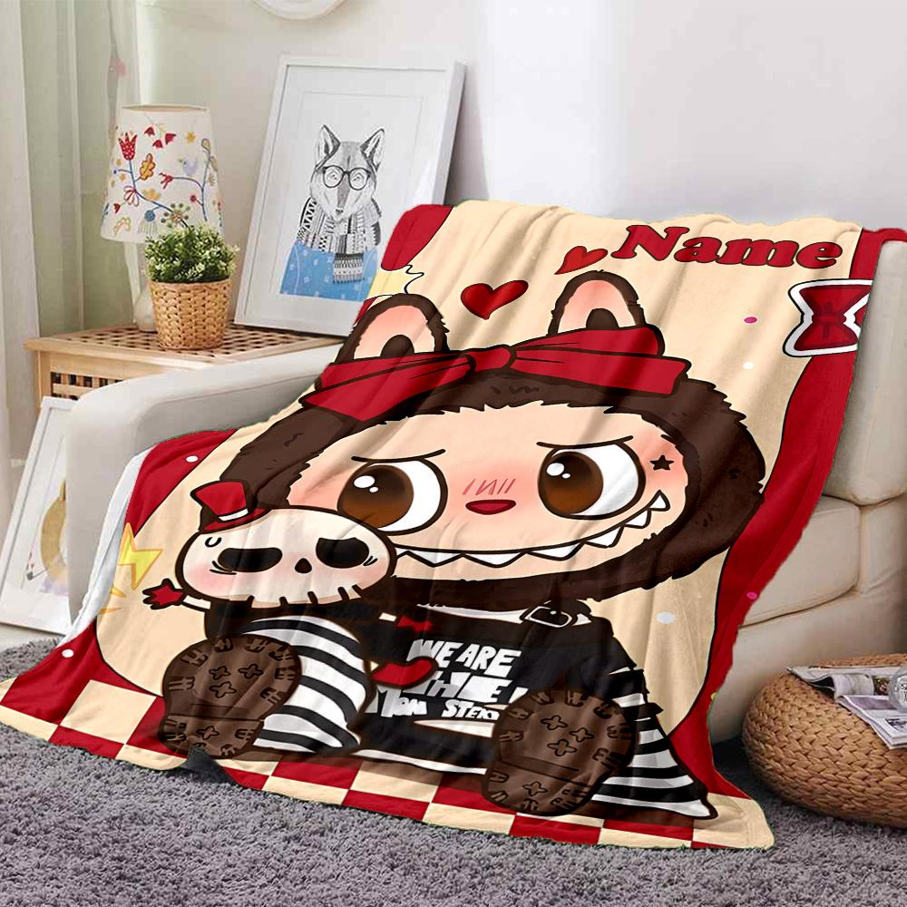 Custom Name Labubu Theme Printed Blanket - Perfect for Couch, Bed, Travel & Outdoor Use | Machine Washable, Cozy & Durable.